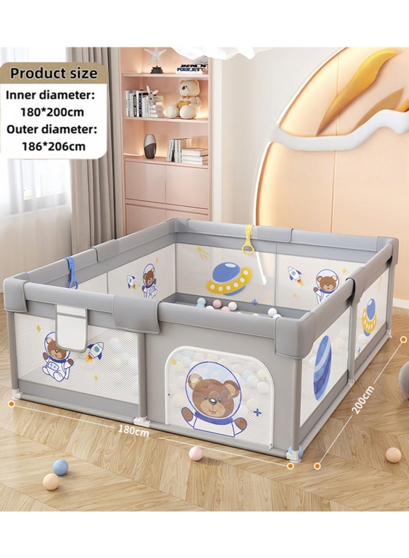 DURKU Baby Playpen, Baby and Toddler Fence, 180 x 200cm Baby Fence Play Area, Children's Playground, Portable Children's Activity Centre, Non-Slip Suction Cups and Soft, Breathable - Image 2